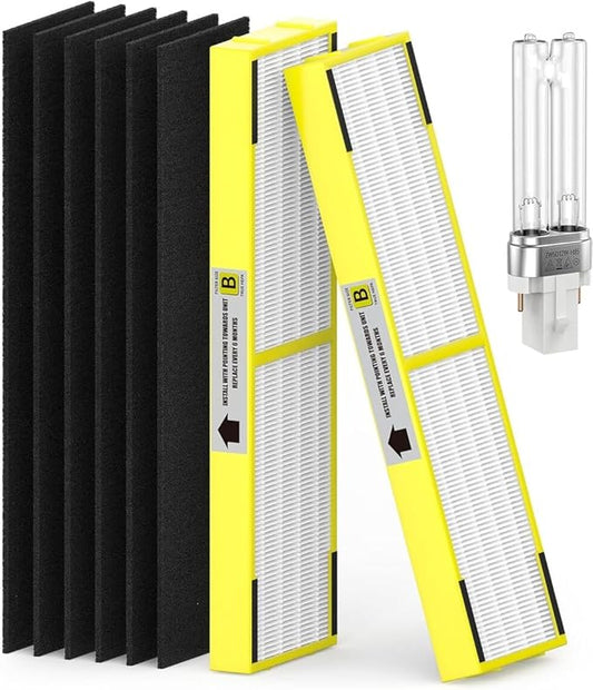 SAKEGDY FLT4825 HEPA Filter B and LB4000 Replacement Bulb Compatible with Guardian Purifier AC4825 AC4300 AC4800 AC4900 AC4850, 2 Pack Filter B with 6 Carbon Filters and 1 Bulb