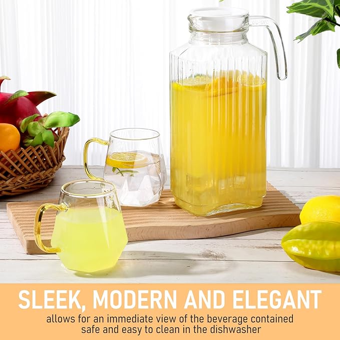 Gejoy 4 Pieces 60 oz Glass Pitcher with Lid Fridge Juice Glass Water Pitcher Beverage Drink Containers Jug for Fridge Iced Tea Lemonade Milk Cocktails Cold
