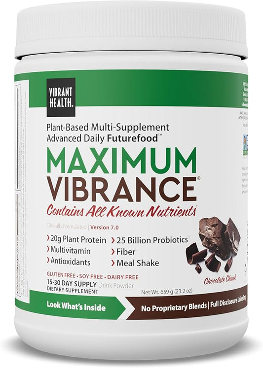 Vibrant Health, Maximum Vibrance, Complete Vegan Meal Shake with Plant-Based Protein, Chocolate Chunk, 15 Servings