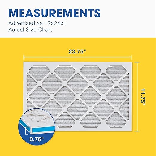 Aerostar 12x24x1 MERV 6 Air Filter, 6 Pack Set of HVAC Furnace Filters, Electrostatic MPR 300 (Actual Size: 11 3/4 x 23 3/4 x 3/4 inches)