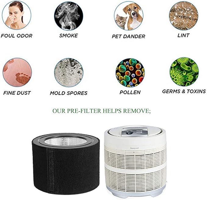 Universal Air Cleaner Carbon Replacement Pre-Filters Compatible with Honeywell 50250-S Round Air Purifier (3 Piece)