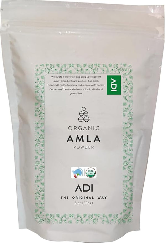 ADI Organic Amla Powder 8oz, 100% Pure Natural Amalaki Powder, Support hair growth, Indian gooseberry, Natural Vitamin C, USDA Certified