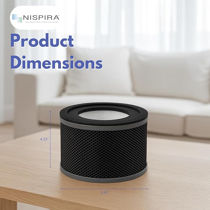 Nispira True HEPA Replacement Filter for Air Purifier, Compatible with Tao Tronics TT-AP001, 4 Packs