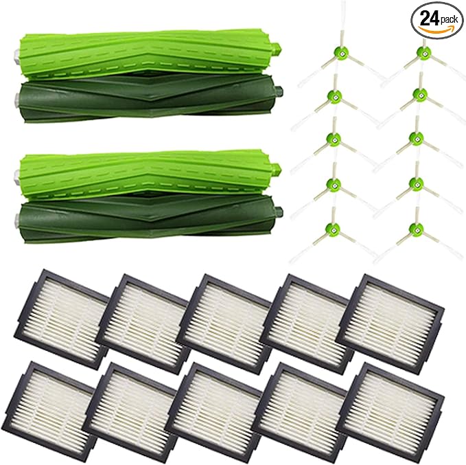 24PK Replacement Parts Kit Compatible with iRobot Roomba E & I & J Series i1 i3 i4 i5 i6 i7 i8 J7 J5 J6 J8 J9 Plus E5 E6 Vacuum,Including 2 Main Brushes & 10 Filters & 10 Side Brushes