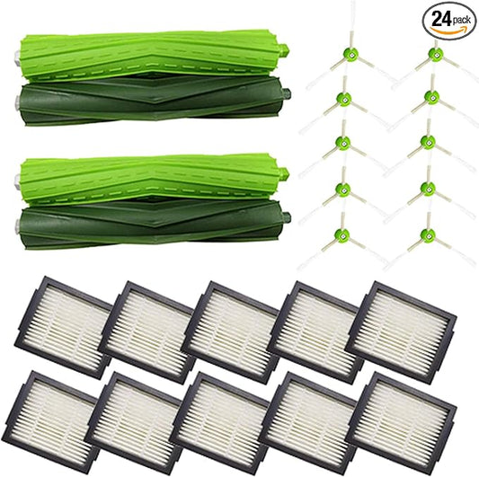 24PK Replacement Parts Kit Compatible with iRobot Roomba E & I & J Series i1 i3 i4 i5 i6 i7 i8 J7 J5 J6 J8 J9 Plus E5 E6 Vacuum,Including 2 Main Brushes & 10 Filters & 10 Side Brushes