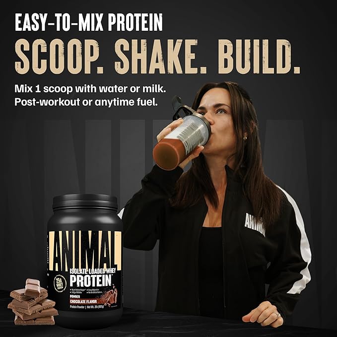 Animal Whey Isolate Protein Powder - Loaded for Pre & Post Workout Muscle Builder and Recovery with Digestive Enzymes for Men & Women - 25g Protein, Great Taste, Low Sugar - Chocolate 2 lbs