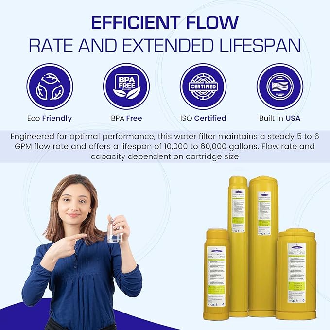 Crystal Quest Lead Water Filter Cartridge – Advanced Lead & Cyst Filtration, Durable PP Build, Steady Flow, Easy Installation, Long-Lasting Use, Fit for Crystal Quest Systems - 4-5/8" x 20"