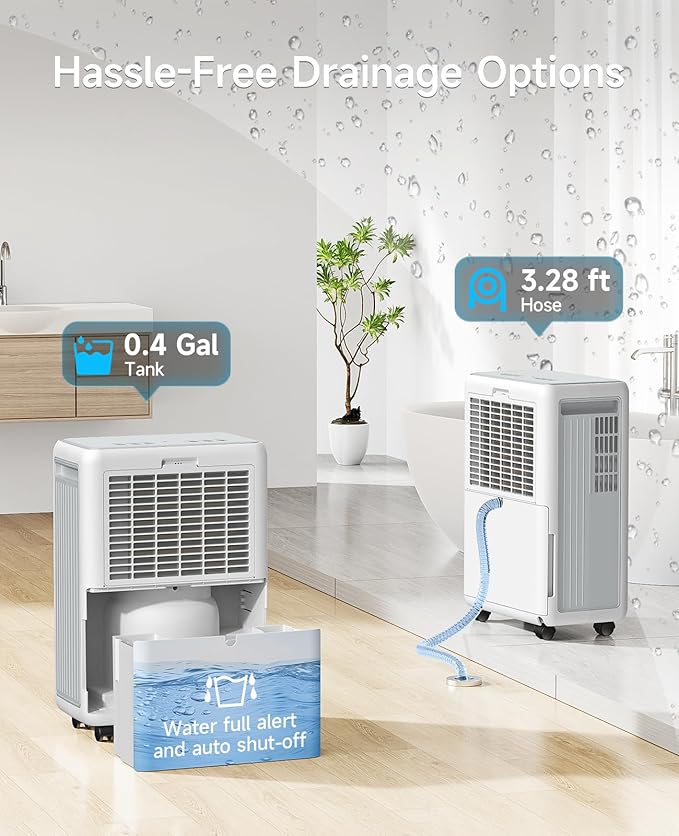 2000 Sq. Ft Dehumidifier for Basement, 30 Pint Dehumidifiers for Home, Bedroom and Bathroom, 3 Modes Dehumidifier with Drain Hose, Smart Humidity Control, 24H Timer (White and Gray)