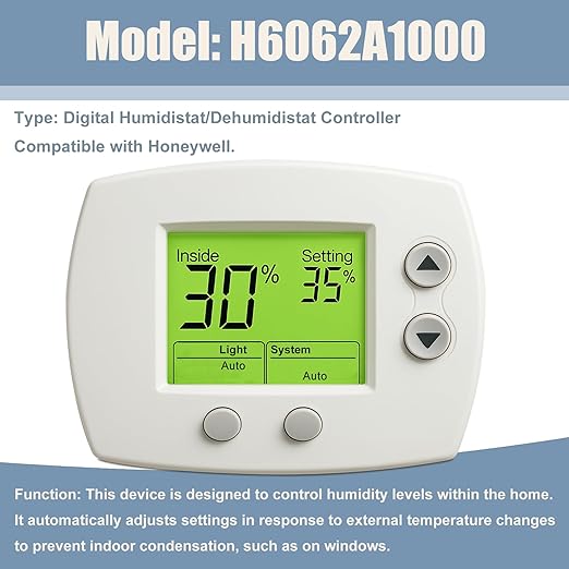 H6062A1000 Digital Humidistat/Dehumidistat Compatible with Honeywell H6062A1000 HumidiPro, Smart LCD Display Digital Humidity Control for Home and Indoor Use, OEM Quality Replacement H6062A1000/U