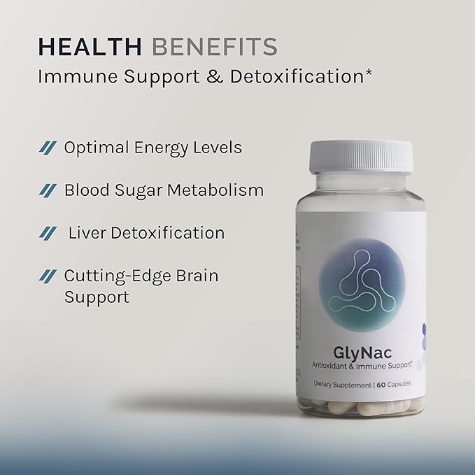 InfiniWell GLYNAC - Glycine & N-Acetyl Cysteine (NAC) Supplement - Promote Antioxidant Support, Cellular Health, Detoxification & Longevity Through Glutathione Synthesis (60 Capsules)