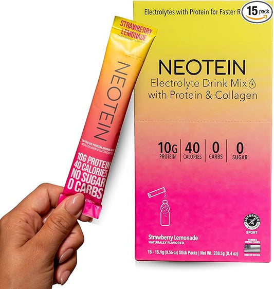 Electrolyte Powder Packets, Protein Powder with 10g Protein & Collagen | Hydration Packets - Zero Sugar, NO Fillers, NO Carbs | Strawberry Lemonade | 40 Calories | Keto & Paleo | Pack of 15