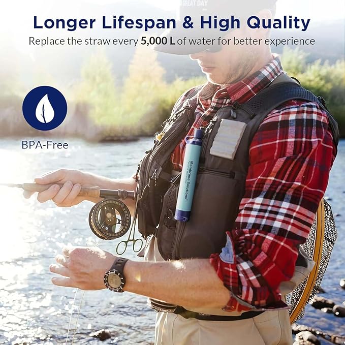 Membrane Solutions Straw Water Filter S1, NSF/ANSI 42&372&401 certificated, Survival Filtration Portable Gear, Emergency Preparedness, Supply for Drinking Hiking Camping Team Family Outing