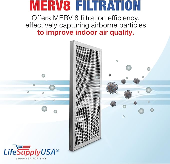 10x20x1 Electrostatic Air Filter, MERV 8, Washable, Reusable Furnace AC/HVAC Filter, Energy Saving, Easy to Clean, Long-Lasting by LifeSupplyUSA