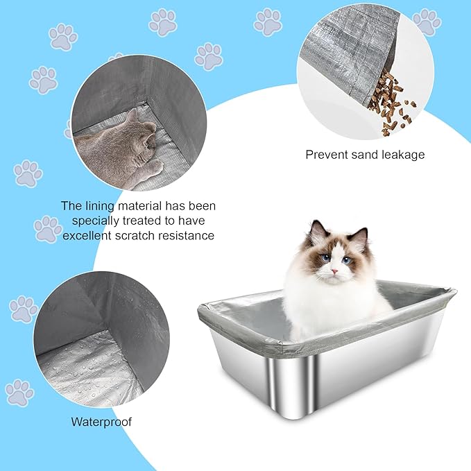 2 Pack Reusable Cat Litter Box Liners for Stainless Steel Boxes (Fits 6'' & 8'' Deep) - Scratch-Resistant & Waterproof Pan Protector, Extends Box Life, Easy to Clean with Non-Slip Design