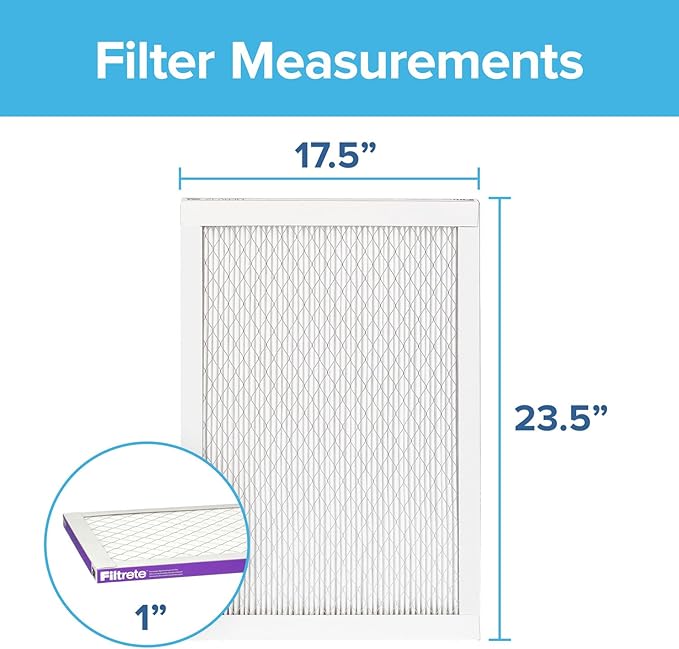 Filtrete 17.5x23.5x1 AC Furnace Air Filter, MERV 12, MPR 1500, CERTIFIED asthma & allergy friendly, 3 Month Pleated 1-Inch Electrostatic Air Cleaning Filter, 6-Pack (Actual Size 17.19x23.19x0.78 in)