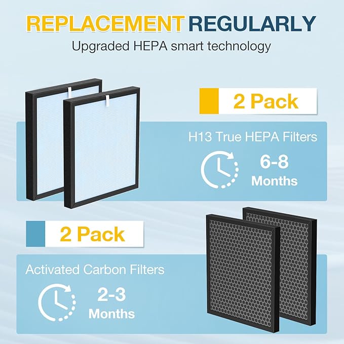 HSP001 Filter Replacement Compatible with HATHASPACE Air Purifier Filters HSP001, 4-in-2 Filtration with H13 True Hepa and Activated Carbon, 2 Pack