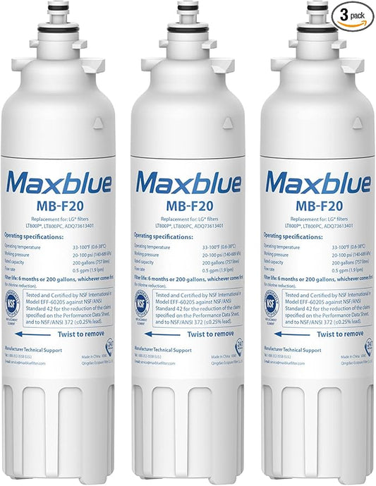 Maxblue ADQ73613401 Refrigerator Water Filter, Replacement for LG® LT800P®, ADQ73613402, ADQ73613408, ADQ75795104, Kenmore 9490, LSXS26326S, LMXC23746S, WF-LT800P, 469490, LMXC23746D, Pack of 3