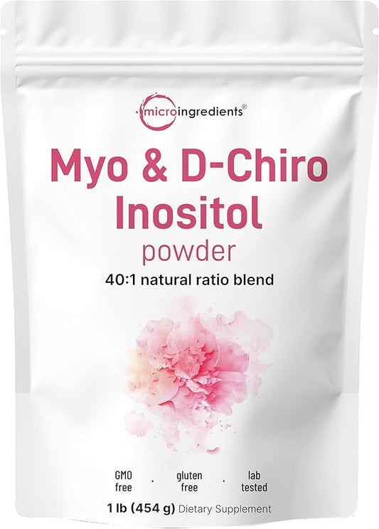 Micro Ingredients Myo-Inositol & D-Chiro Inositol Powder, 1lb (221 Servings) | 40:1 Ideal Ratio Inositol Supplement for Women | Supports Hormonal Balance & Ovarian Health | Non-GMO, Vegan, Filler-Free