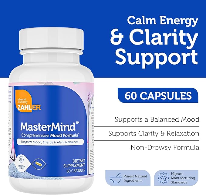 Zahler Mastermind, Comprehensive Mood Formula, Supports Mood Relaxation and Mental Balance, Certified Kosher, 60 Capsules
