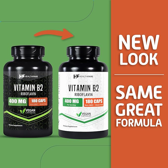 Vitamin B2 Riboflavin 400mg | 180 Veg Capsules | Supplement | Gluten-Free | Non-GMO