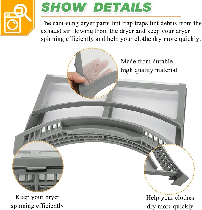 2025 Upgraded DC61-02595A Dryer Lint Filter Case Screen by Techecook - Polyester Vinyl Standard Size Dryer Lint Screen - Fit for Samsung Dryer - Replaces 2069505, AP4578777, PS4206799, EAP4206799