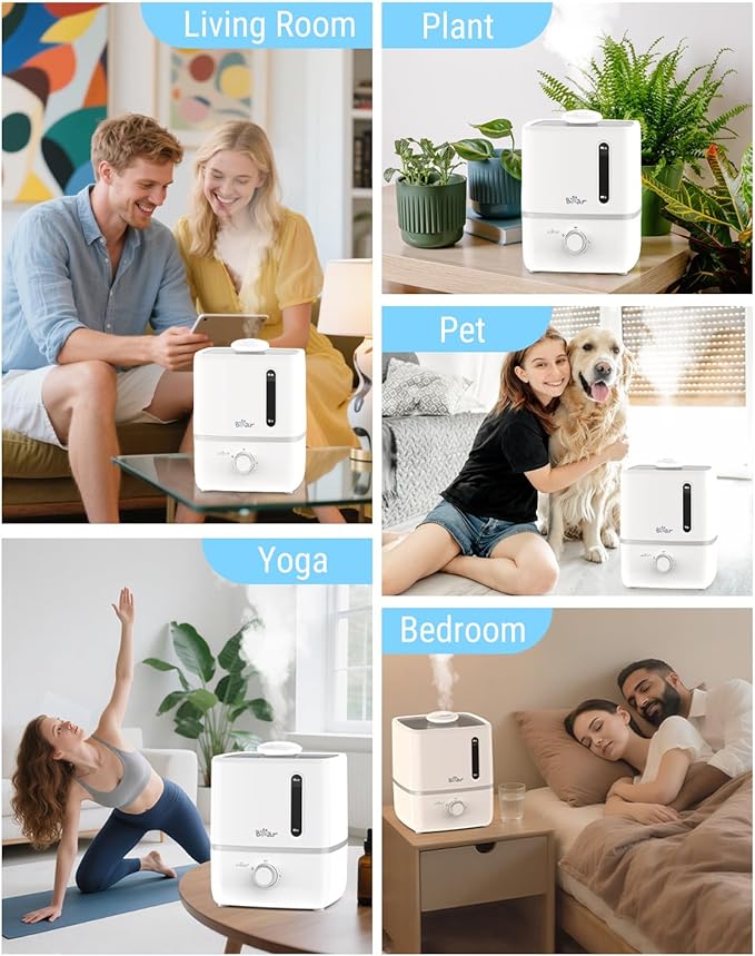 Bear Humidifiers for Bedroom, 3L Cool Mist Humidifiers and Oil Diffuser, Quiet Rapid humidifiers for Home Whole House, with Adjustable Mist Output and Auto Shut-off, White