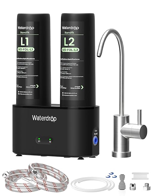 Waterdrop DLG-L Under Sink Water Filter System, 𝐈𝐧𝐧𝐨𝐯𝐚𝐭𝐢𝐯𝐞 𝐃𝐮𝐚𝐥 𝐅𝐢𝐥𝐭𝐞𝐫𝐞𝐝 𝐅𝐥𝐨𝐰𝐬, Reduces Lead Chlorine Chloramine Bad Taste, with Separate Faucet, Life Indicator