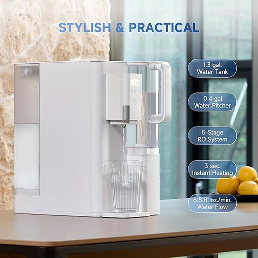 CO-Z Countertop Reverse Osmosis Water Filter, 5-Stage RO Water Filtration System, Portable Water Purifier Dispenser with 5 Temp 3 Preset Volume Options, 4:1 Pure to Drain, NSF/ANSI 58, No Installation
