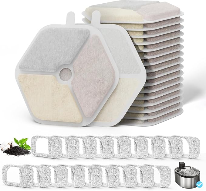 18+18 Pack Cat Water Fountain Filter & Sponges for 152oz/4.5L Wireless Cat Water Fountain,Triple Filtration System for PTM-643 models