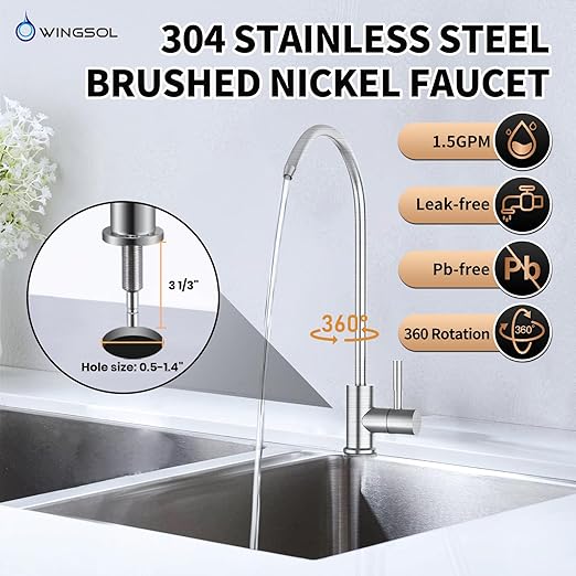 Under Sink Water Filter System with Stainless Steel Faucet, Reduces Chlorine, Heavy Metals, Bad Taste, Sediment, NSF/ANSI 42&53, 8K Gallons, Easy Installation Sink Water Filter, Brushed Nickel