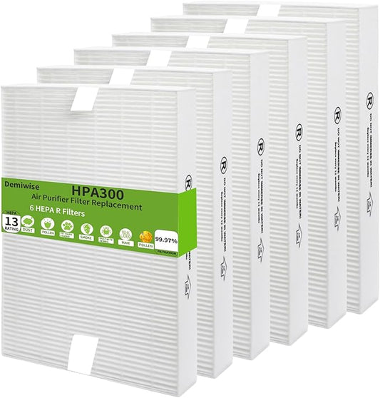 HPA300 Replacement True HEPA Filters (6-Pack) Compatible with Honeywell HPA100/200/300 and 500 Series, Air Purifier Filter Replacement for Honey Well, True HEPA Air Filter for Dust, Pollen