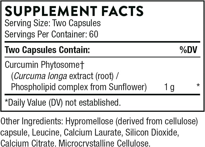 THORNE - Curcumin Phytosome 1000 mg (Meriva) - Clinically Studied, High Absorption - Supports Health in Joints, Muscles, GI Tract, Liver, and Brain* - 120 Capsules - 60 Servings