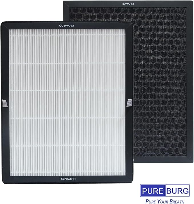 PUREBURG Replacement Filter Compatible with LUNINO E-200 Air Purifier,2-Pack H13 HEPA 3-Stage Filtration Activated Carbon 2-in-1
