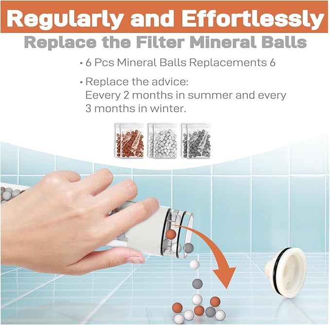 YDmeet Filtered Handheld Showerhead with Shower Holder Set, 3-Mode Spray Setting, Long Metal Hose, Extra 6 Packs Replacement Mineral Balls for Refills, Chrome
