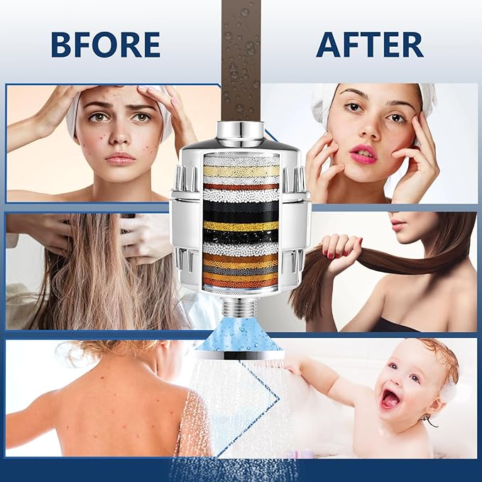 4-Pack 20 Stage Shower Filter Replacement Cartridge - Water Filter Cartridge for Hard Water, Chlorine, Heavy Metals, High Output Shower Water Softener