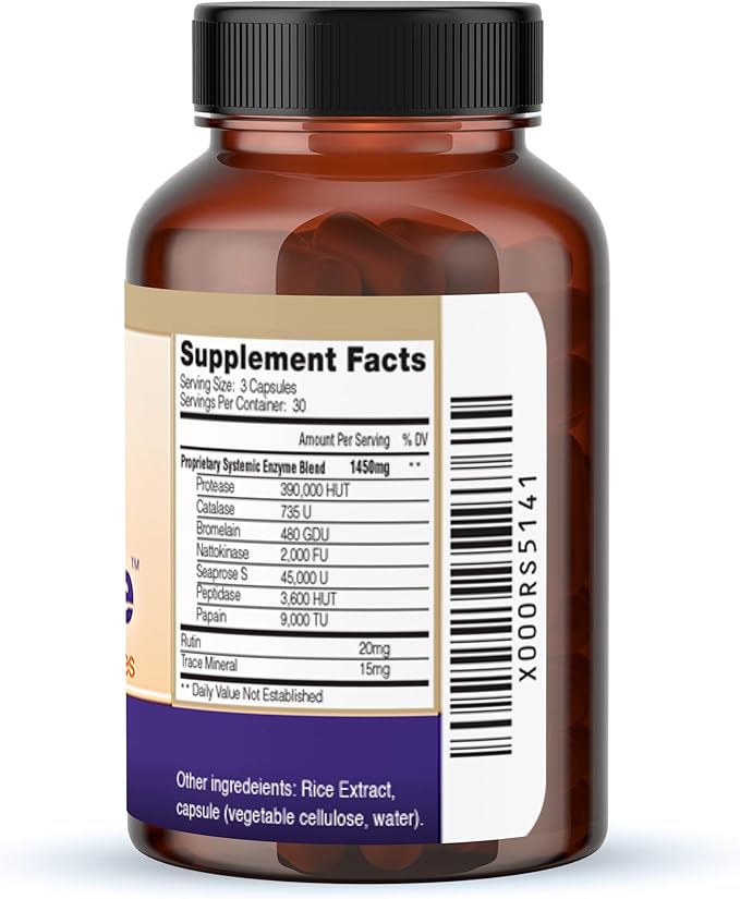 WellnessOne ProOneZyme Digestive Enzymes Supplements - Systemic Proteolytic Enzymes for Digestion, Gut Health, Gas Relief & Bloating - Contains Bromelain, Nattokinase, Protease & More - 90 Capsules