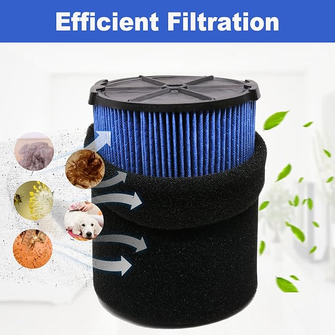 2 Pack VF5000 Filter for Ridgid Shop Vac 5-20 Gallon Wet Dry Vacuums, 3 Layer Pleated Vacuum Filter Fit Models WD1450 WD0970 WD1270 WD06700 WD1851 WD1680 RV2400A（with 4pcs Foam Sleeve）