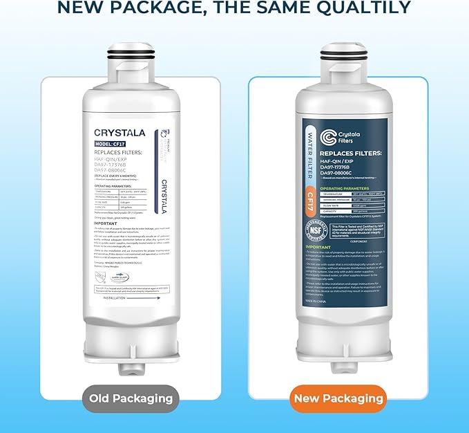 Crystala Filters Replacement for DA97-17376B Refrigerator Water Filter, Compatible with Samsung HAF-QIN, HAF-QIN/EXP, BRF365200AP/AA, DA97-08006C, RF23M8070SG, RF23M8070SR (1 Pack)