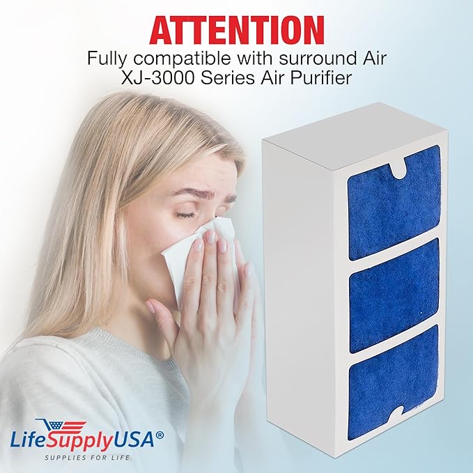 LifeSupplyUSA True HEPA Filter Replacement Compatible with Surround Air XJ-3000 Series Air Purifier