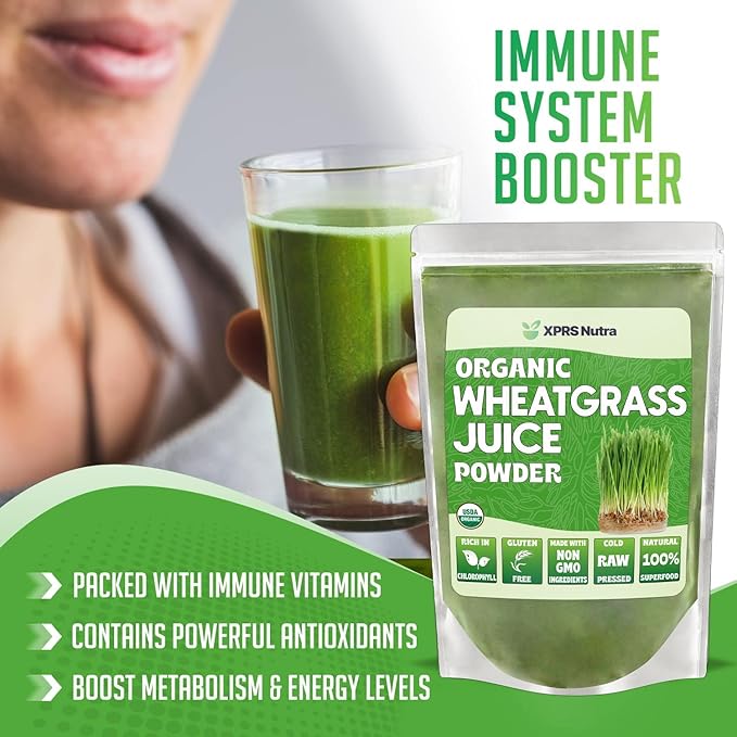 XPRS Nutra Organic Wheatgrass Juice Powder - Sustainably Grown - Instant Wheat Grass Juice Powder Made from Concentrated Juice - More Potent Than Organic Wheatgrass Powder - 16 Ounce