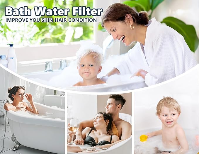 Bathtub Water Filter for Tub with Overflow,2,500 Gallons of Filtration,8 Stages Bath Filter,Remove contaminants,Chlorineand Fluoride,HardWater Softener,BPA Free(Upgrade Version),Chrome
