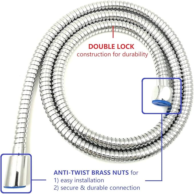 5-Inch Anti-Clog High Pressure 3-Way LARGE Dual Shower Head with Handheld Spray - 5-Spray Setting/BRASS CONNECTOR/5 Ft Stainless Steel Hose/All Chrome (SS5450CCP)