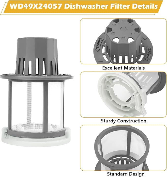 WD49X24057 Dishwasher Ultra Fine Filter Kit Replacement for GE Dishwasher Filter WD12X10416 WD12X20107 WD12X21976 WD12X22560 WD12X23736 WD12X20340 WD12X21676 WD12X20549