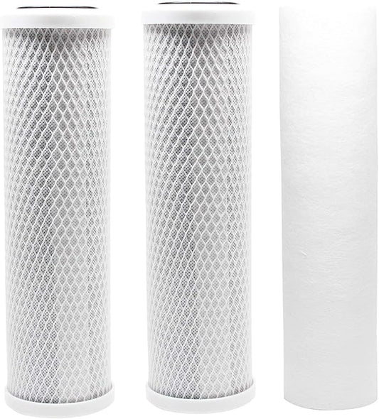 CFS – 3 Pack Replacement Water Filter Kit Includes Carbon Block & Polypropylene Sediment Cartridges Compatible with Krystal Pure KR10 RO System Models – Removes Bad Taste and Odor – White