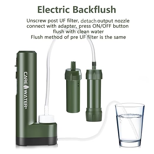 Pro Electric Water Purifier Survival w/Hand Pump, Portable Water Filter Camping Backpacking Hiking Outdoor Travel Emergency, Water Filtration System Survival, Water Purification Tablets Alternative