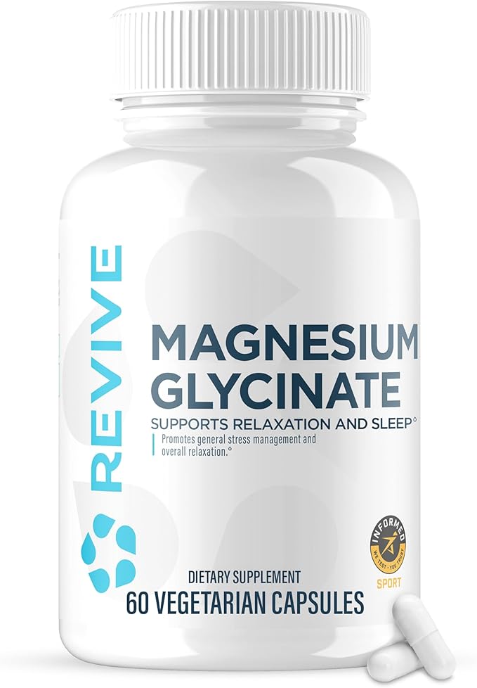 Revive Pure Magnesium Glycinate Capsules 200mg MD - High Absorption Supplement for Relaxation & Stress Relief - Organic Memory & Sleep Support Pills for Strong Bones, Normal Nerve & Muscle Function