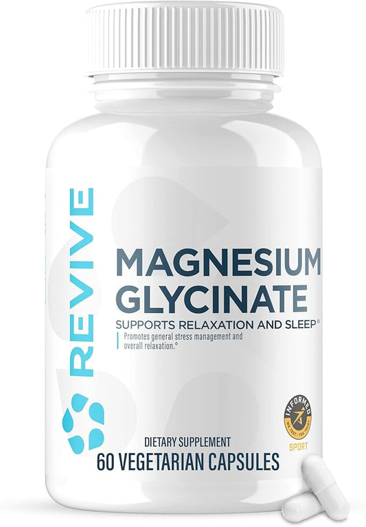 Revive Pure Magnesium Glycinate Capsules 200mg MD - High Absorption Supplement for Relaxation & Stress Relief - Organic Memory & Sleep Support Pills for Strong Bones, Normal Nerve & Muscle Function