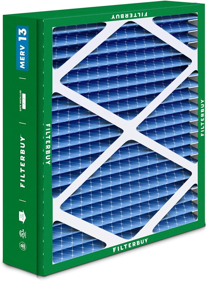 Filterbuy 21x21.5x5 Air Filter MERV 13 Optimal Defense (2-Pack), Pleated HVAC AC Furnace Air Filters Replacement for Trane Perfect Fit & American Standard (Actual Size: 20.00 x 21.09 x 4.97 Inches)