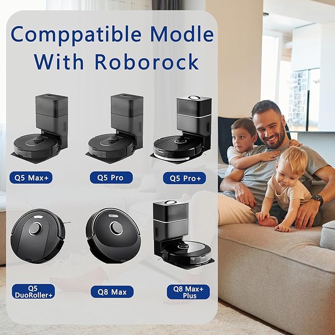 Replacement Accessories Kit Compatible with Roborock Q5 Max+/ Q5 Pro/ Q5 Pro+/ Q5 DuoRoller+/ Q8 Max/ Q8 Max+ Plus Vacuum Robot, Main Brushes, 2 Side Brushes, 2 HEPA Filters,2 Bags,2 Rags,Tools