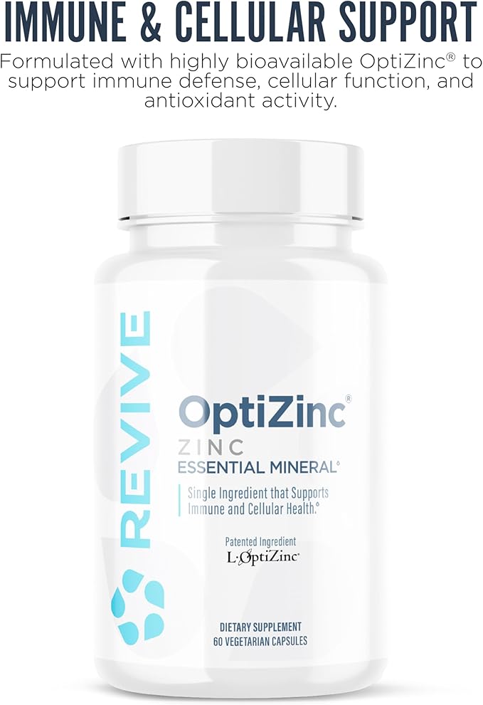 Revive MD Zinc Mineral Supplement for Men & Women - Supports Immunity & Cellular Health with 50mg OptiZinc - Antioxidant & Immune Support - 60 Capsules